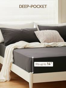 1入組柔軟舒適的床墊套，全季舒適透氣，深灰色 - 深灰色 - 查看 4