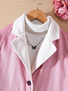 Teen Girl 1pc Two Tone Lapel Neck Button Front Jacket