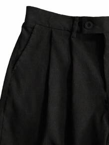 Claim Dot Men's Loose Fit Pleated Fold & Slant Pocket Pants, For Fall - Black - View 3