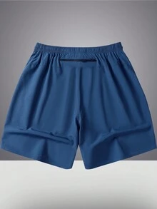 Manfinity Sport Corelite 男士素色彈性腰帶運動短褲 - 藍色 - 查看 2