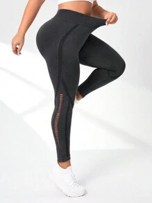 Gameset SHEIN Sport 大碼寬腰帶鏤空運動打底褲 - 灰色 - 查看 4