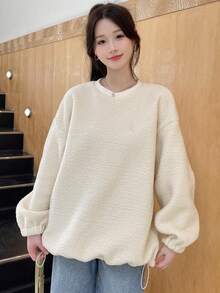 DAZY Solid Drop Shoulder Oversized Sweatshirt - White - View 3
