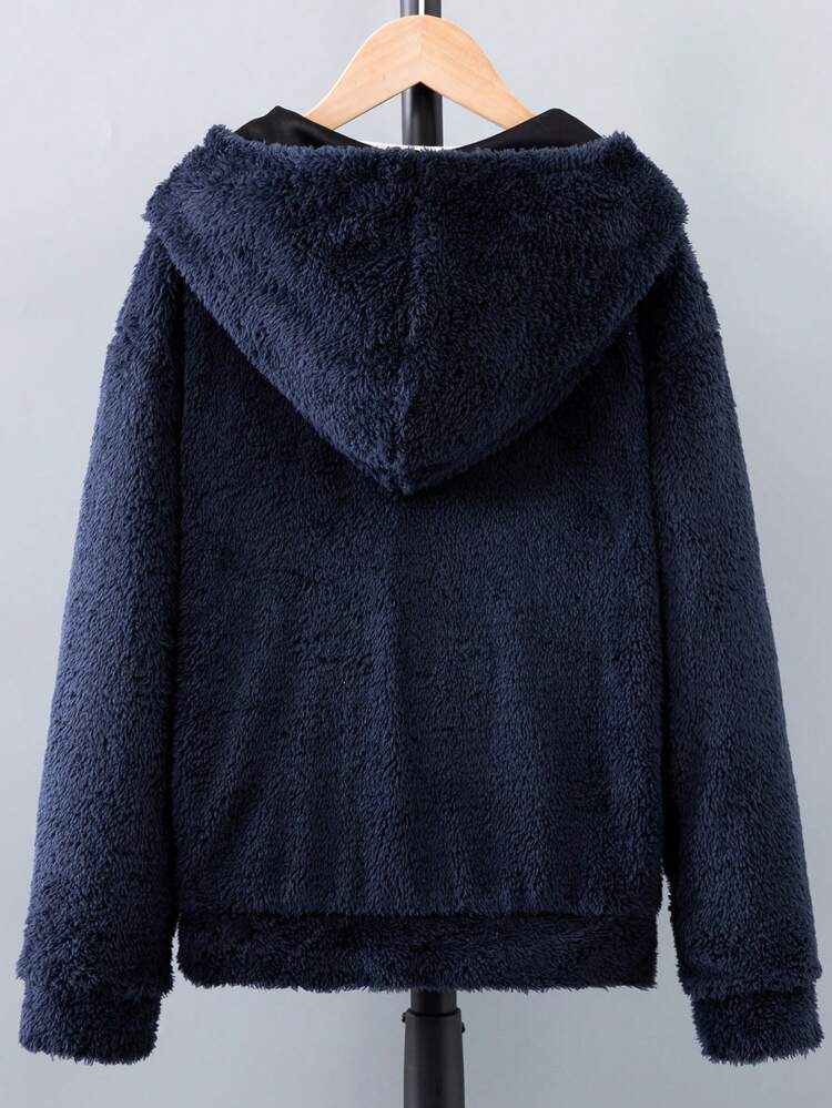 Tween Boy Letter Embroidery Hooded Teddy Jacket Without Tee