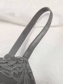 花網蕾絲底線胸罩內衣 - 灰色 - 查看 5