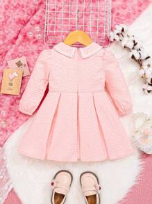 SHEIN Da Ragazze Neonati Abiti collo di Peter Pan dettagli pieghettati dettagli plissettato - Rosa - Visualizzare 2