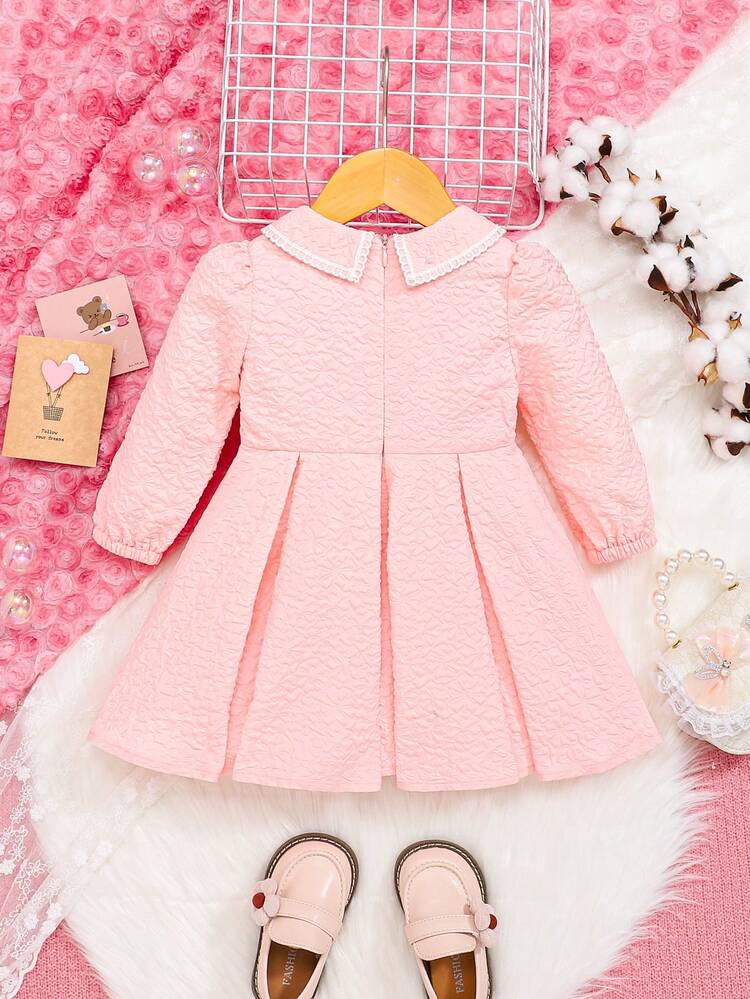 Baby Girl Peter Pan Collar Pleated Detail Fold Pleated Detail Dress