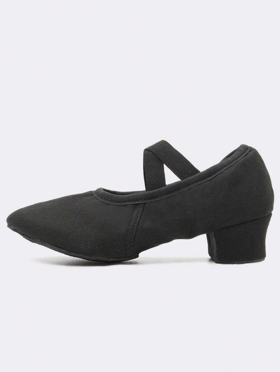 Women's Black Canvas Slip On Ballet Shoes Low Heel Practice Dance Shoes