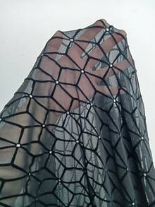 Allurite 幾何印花網紗吊帶緊身洋裝不附帶內衣褲套裝 - 黑色 - 查看 6