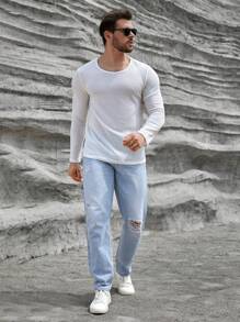 Manfinity LEGND Loose Men's Ripped Straight Leg Jeans - Light Wash - View 5