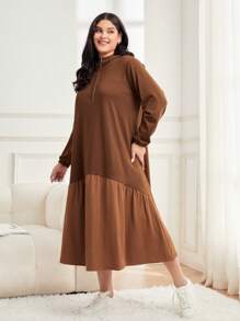 Mulvari 大碼半拉鏈荷葉邊洋裝 - 咖啡棕 - 查看 6