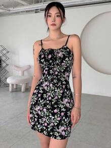 DAZY In hoa Tie Trước Váy Dây - màu đen - Xem 1