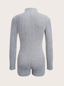 SHEIN Unity Mono de cuello alto con cremallera tejido de canalé - Gris - Ver 2