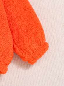 SHEIN 女嬰帽子裝飾袋鼠口袋毛絨帽衫