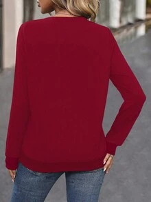 SHEIN LUNE 撞色紐扣細節運動衫 - 彩色 - 查看 2