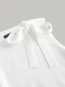SHEIN MOD Plus Tie Neck Knit Top - White - View 3