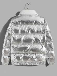 Manfinity RebelGame Oversized Men's Borg Collar Zip-Up Metallic Padded Coat - White - View 2