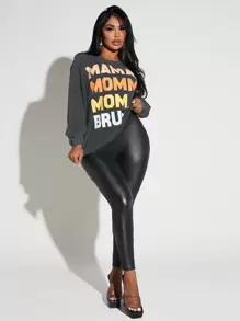 SHEIN SXY Sudadera con estampado de letra de hombros caídos - Negro - Ver 5