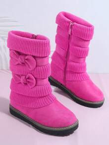 Mini mi Girls Bow Decor Side Zipper Boots - Red Violet - View 2