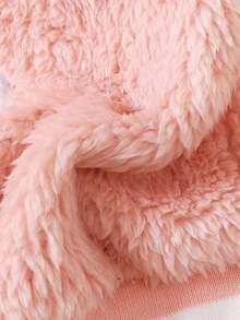 Baby Girl Cartoon Embroidery Striped Trim Colorblock Teddy Jacket - Pink - View 6