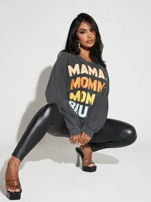 SHEIN SXY Sudadera con estampado de letra de hombros caídos - Negro - Ver 1