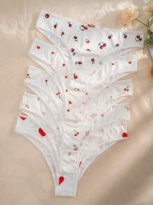 Plus 5pack Heart & Cherry Print Panty - Multicolor - View 5