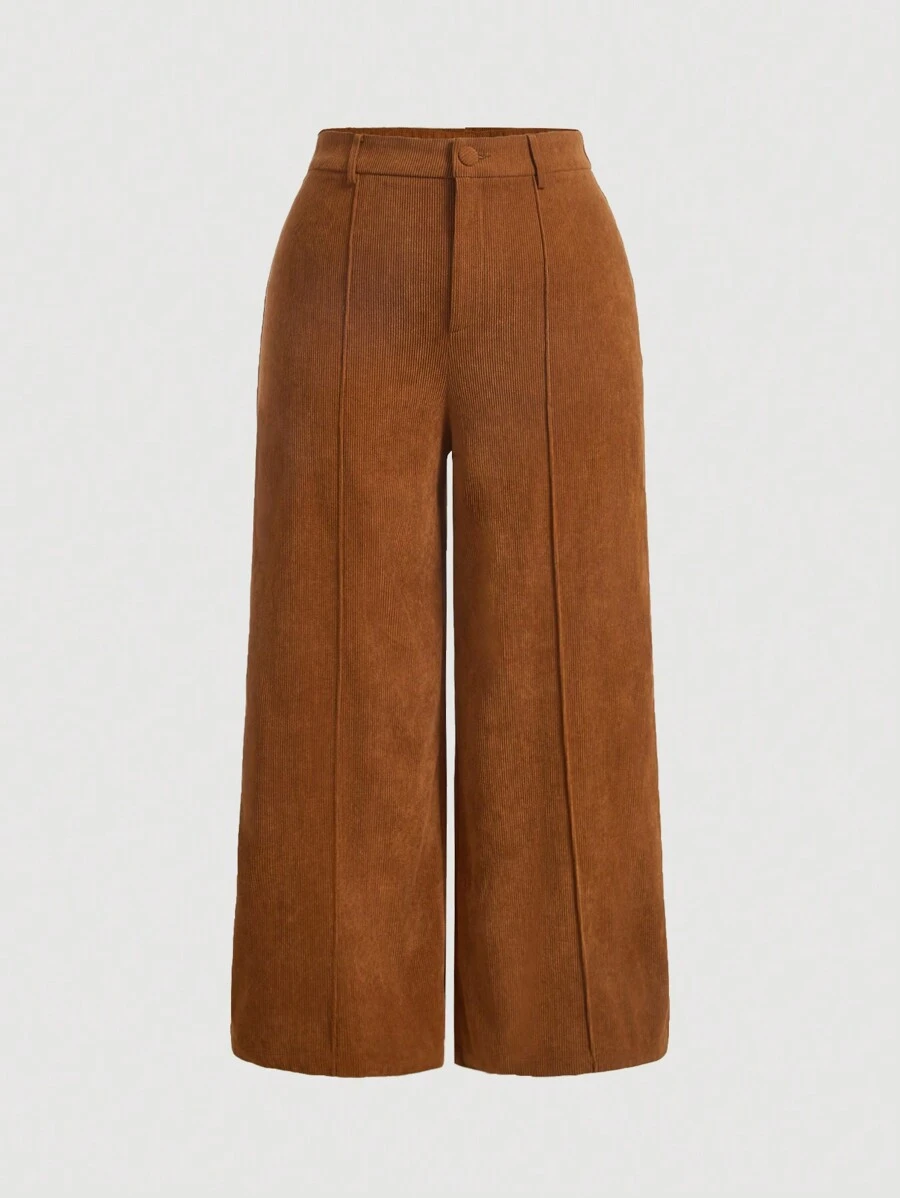 SHEIN MOD Plus High Waist Wide Leg Pants - Khaki - View 1