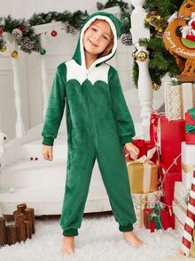 Chàng trai trẻ 1 Miếng Hai âm áo có mũ Flannel Bộ đồ ngủ - màu xanh lá - Xem 4