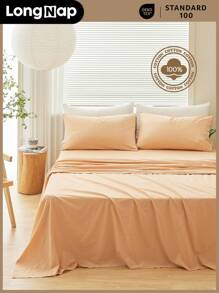 ( 100% Cotton ) 1 tấm trải phẳng mềm mại và nhẹ nhàng, thoải mái và thoáng khí cho mọi mùa - Màu Khaki - Xem 1