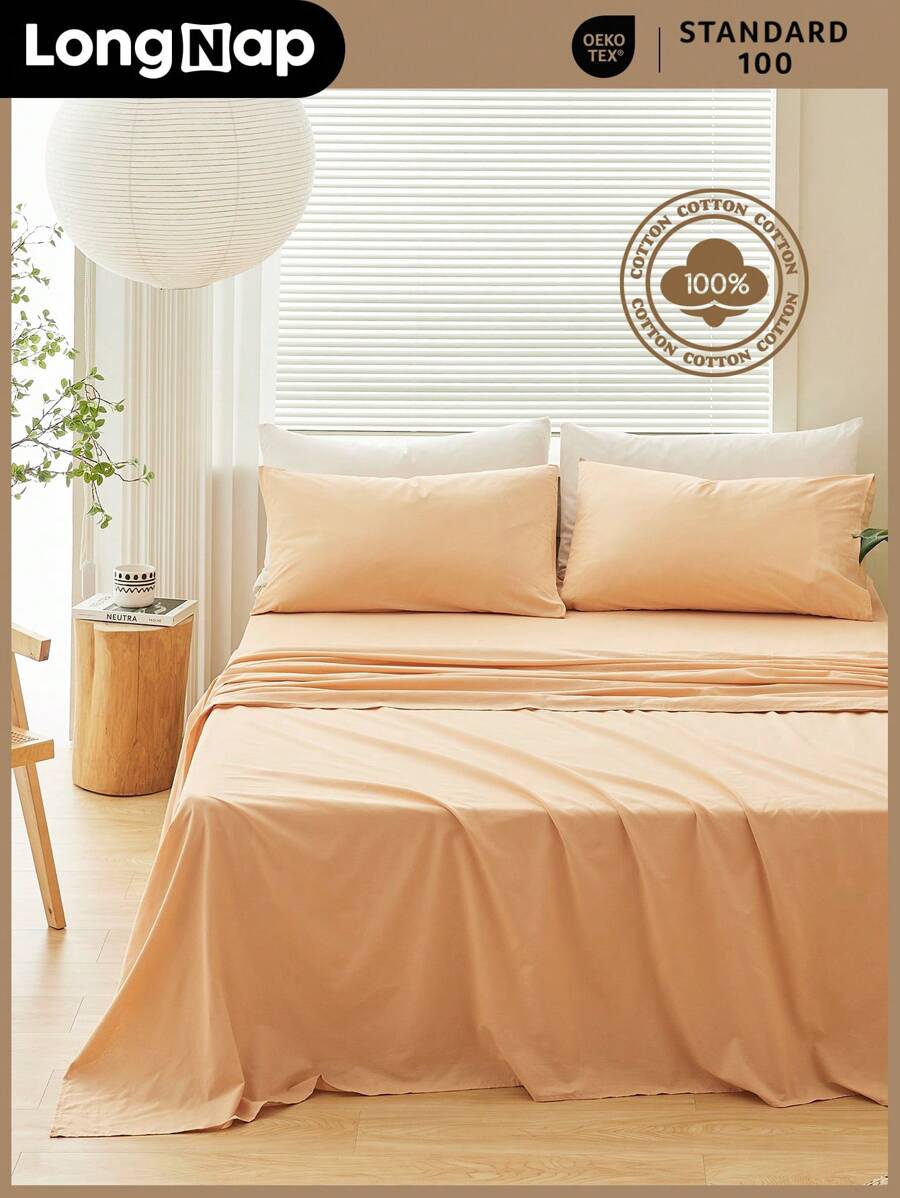 ( 100% Cotton ) 1 tấm trải phẳng mềm mại và nhẹ nhàng, thoải mái và thoáng khí cho mọi mùa - Màu Khaki - Xem 1