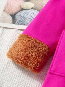 SHEIN Tween Girl Double Breasted Dual Pocket Contrast Fuzzy Overcoat