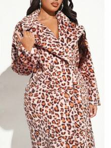 SHEIN SXY Leopard Print Open Front Fuzzy Coat - Multicolor - View 6