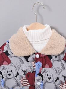 Tween Boys 1pc Bear Print Borg Collar Teddy Lined Jacket