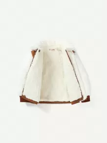 男嬰羊絨領口毛絨面板絎縫外套 - 咖啡棕 - 查看 3