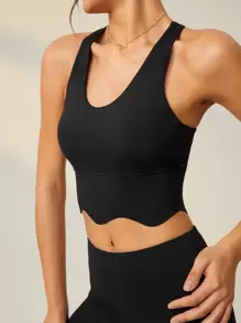 SHEIN Sports Solid Crop Sports Tank Top - Black - View 6