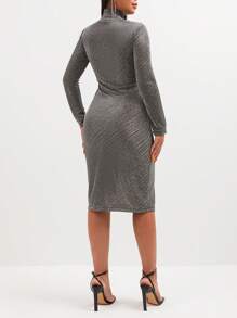 EURMUSE 高領金屬亮絲緊身洋裝