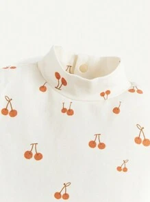 Cozy Pixies Baby Girl Cherry Print Mock Neck Smock Dress - Apricot - View 4