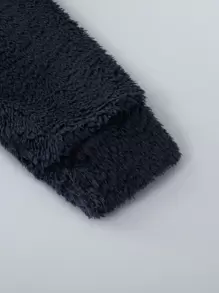 SHEIN Tween Boy Letter Embroidery Hooded Teddy Jacket Without Tee - Black - View 6