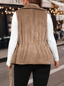 Calvaya Chaleco con botones y bolsillos dobles, talla grande, para invierno - Caqui - Ver 2