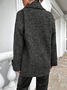 RueChic Lapel Neck Drop Shoulder Overcoat - Black - View 2