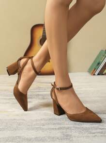 2023尖頭透氣網布高跟鞋適合女士 - 棕色 - 查看 6