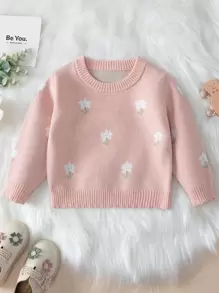 女嬰花卉圖案套頭毛衣 - 粉色 - 查看 1