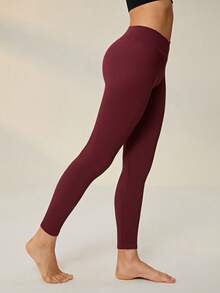 Lifespree Solid V Waist Sports Leggings - Coffee Brown - View 4
