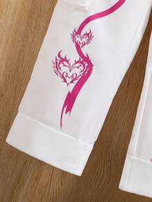 SHEIN Tween Girl Letter Graphic Flap Pocket Side Cargo Pants - White - View 3