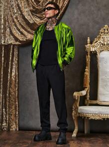 Manfinity VCAY 超大号男士拉链长袖休闲冬季夹克 - 軍綠色 - 查看 4