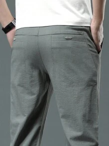Men Solid Drawstring Waist Trousers - Grey - View 3