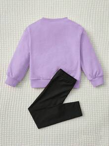 SHEIN 女小童南瓜圖案運動衫和緊身打底褲 - 紫色 - 查看 2