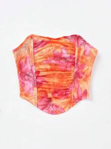 Soleia Tie Dye Curved Hem Ruched Crop Tube Top - Multicolor - View 5