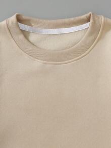 SHEIN EZwear Talla grande Sudadera con estampado de letra con forro térmico - Albaricoque - Ver 3