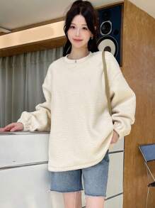 DAZY Solid Drop Shoulder Oversized Sweatshirt - White - View 1
