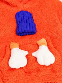 SHEIN 女嬰帽子裝飾袋鼠口袋毛絨帽衫